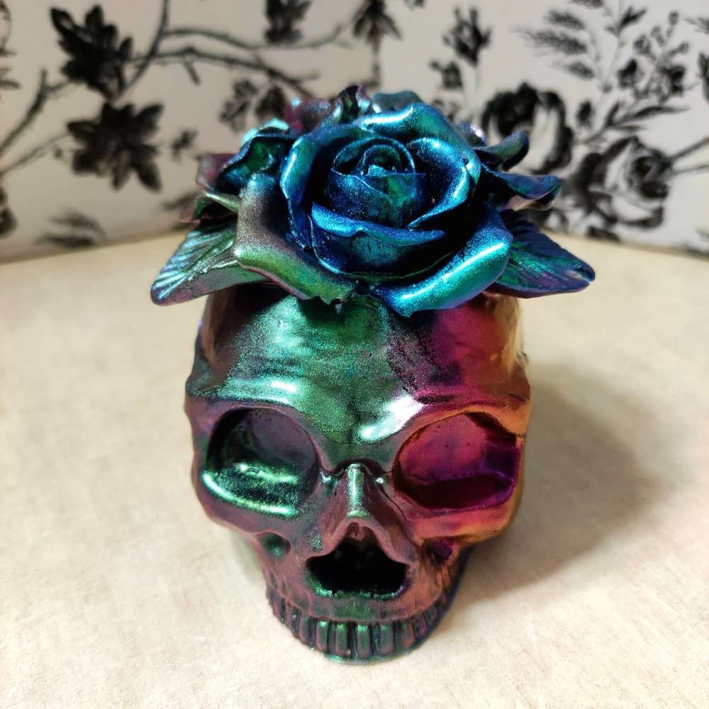 Decorative Rainbow Shimmer Color-Shifting Human Resin Skull • Gothic Home Decor